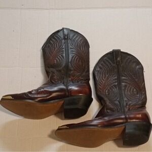 Laredo Vintage Mens 8D Brown Leather Western Cowboy Boots Metal Toe Rand USA